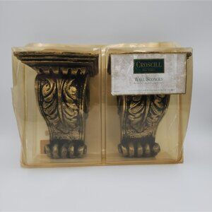 Vtg Croscill Home Fashions Ornate Gold & Black Wall Sconces W/ Hardware Orig Box